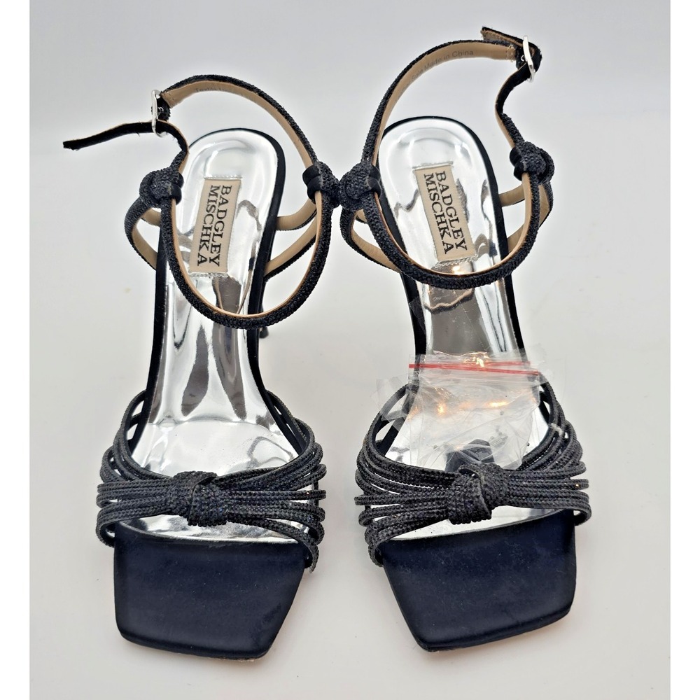 Badgley Mischka Women's 6.5 Estella Satin Diamante-Knot Dress Sandals Sequins